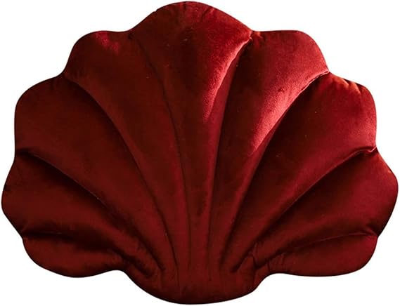 WAIUYIA Shell Pillow Seashell Shaped Accent Throw Pillow Sea Ocean Seashell Plush Pillow Soft Velvet Shell Throw Pillow Decorative Pillows Cushions for Bed Couch Chair Sofa Home (Red,14 X 11 inch)
