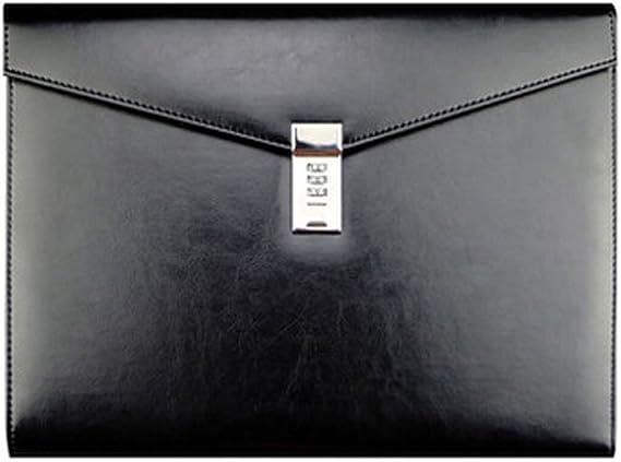 A4 Leather Password Lock Document Bag Manager File Folder for Office Writing Pads Legal Paper TPN086(Black)