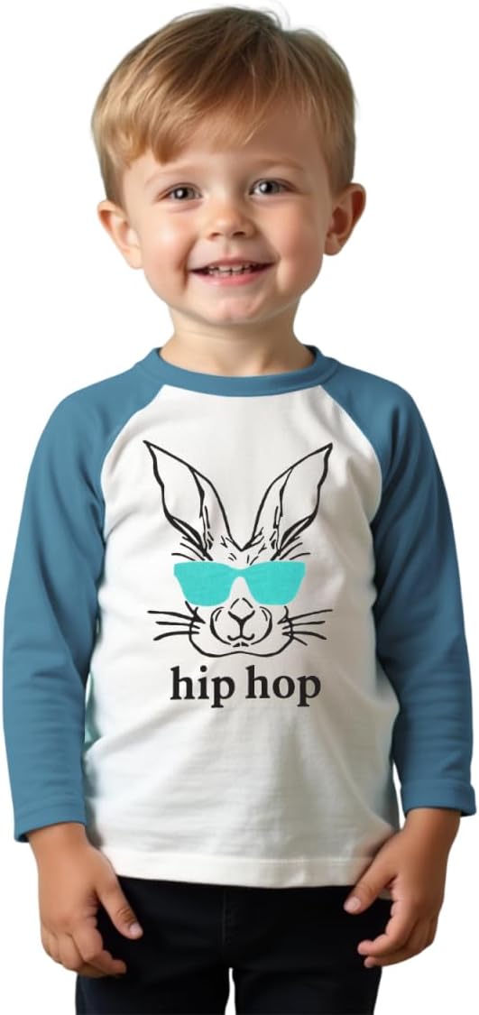 MODNTOGA Toddler Baby Boy Easter Outfit Cool Bunny Shirt Kids Boy Hip Hop Rabbit Graphic T-Shirt Raglan Long Sleeve Tee Tops