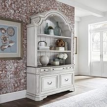 Liberty Furniture Magnolia Manor Filing Credenza & Hutch for Home Office - Antique White & Weathered Bark