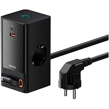 OS-Baseus PowerCombo Dijital Priz 2AC+1U+1C+Geri Çekilebilir-C 65W 1.5m Güç Kablosu ile AB Siyah