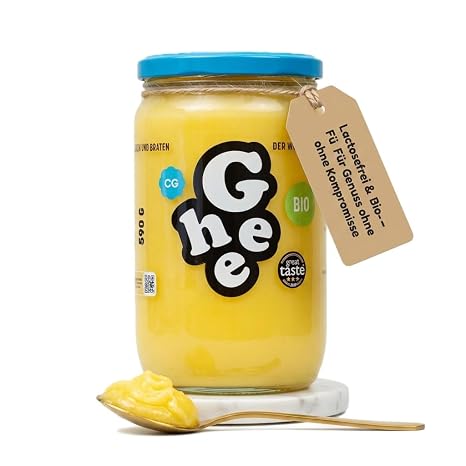 Ghee Organic Clarified Butter 590 g Clarified Butter Lactose Free Grass lined Ayurvedic quality for roasting cooking baking gluten-free no additives great taste award 100% EU