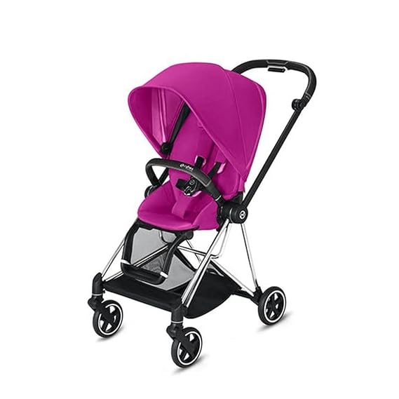 Cybex Mios 2 Complete Stroller, One-Hand Compact Fold, Reversible Seat, Smooth Ride All-Wheel Suspension, Extra Storage, Adjustable Leg Rest, XXL Sun Canopy, in Fancy Pink with Chrome/Black Frame