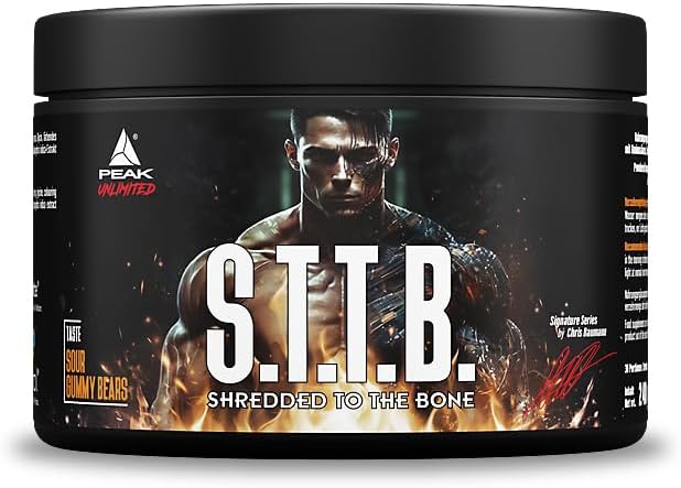 PEAK S.T.T.B - Shredded to the Bone - 300 g Flavour Sour Gummy Bears I 30 Servings I Diet Drink and Metabolism Booster with Sinetrol Zynamite and GBBGO I without Caffeine