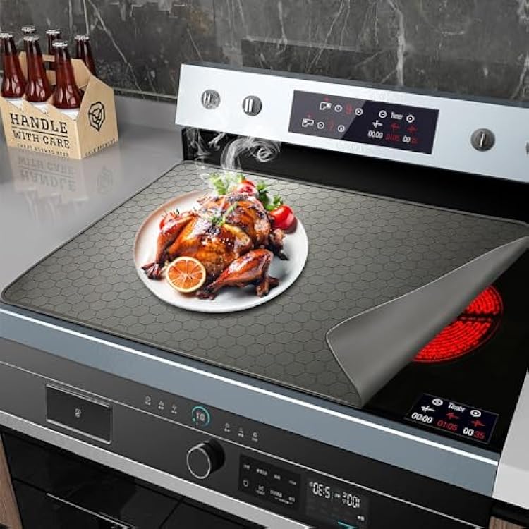 Stove Top Covers for Electric Stove, 27.55 x 19.68 Silicone Stove Cover,Foldable Ceramic Glass Electric Stove Top Cover, Dish Drying Mat to Prevent Scratching Grey