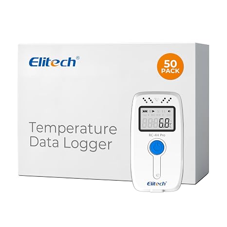 Elitech Digital Temperature Humidity Data Logger Medical Refrigerator Thermometer Vaccine Fridge Temperature Monitor, RC-4HC, 50 Pack