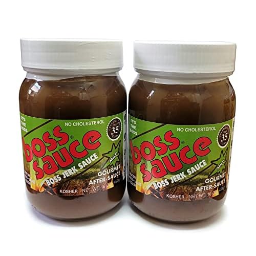 Boss Sauce Jerk 2 pack, 16oz. Bottles. Tantalizing, Sweet & Spicy Gourmet After-Sauce with Caribbean Flavor | Enhance the flavor of any Meat, Fish, Vegetables, Sides and More.