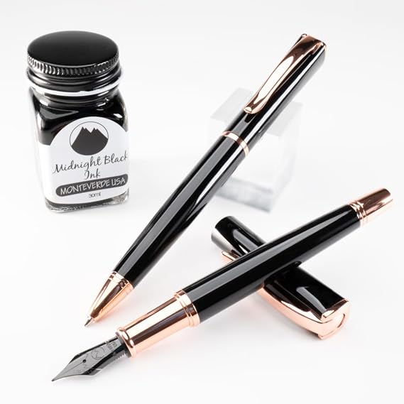 Monteverde USA Impressa Fountain + Ballpoint Pen Gift set (Black) Fine Nib + Bottled Ink - Premium Pen for Men & Women Perfect for Office, Business, School, Gifts, Journaling, Autographs