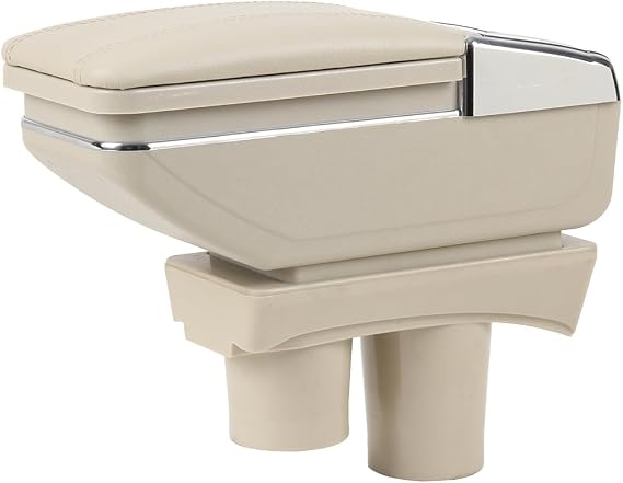 Leather Car Center Console Armrest Box Compatible with Peugeot 301 /Citroen c-Elysee 2007 2008 2009 2010 2011 2012 2013 2014 2015 2016 2017 Armrests Storage Box(Beige)