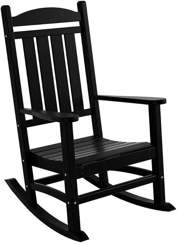 Costaelm Oversized Outdoor Rocking Chair, High Back Porch Rocker Chair, HDPE All Weather Resistant Outdoor Seating Furniture Wide Rocker Chair for Patio, Lawn, Garden, Black
