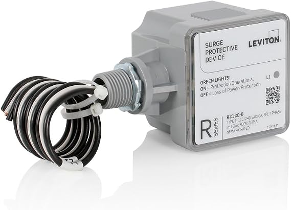 Leviton Type 1 Surge Protective Panel, Residential Home Surge Protection, 120/240 VAC, Split Phase, 36kA per Phase, R2120-B SPD, Gray