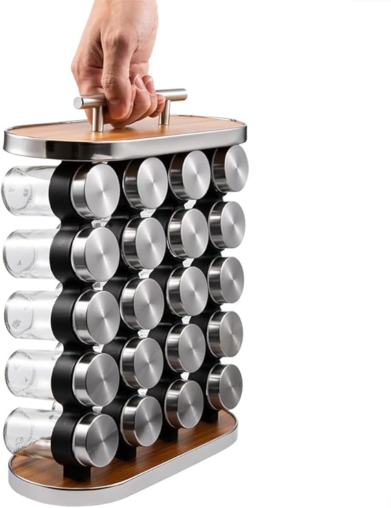 Spice Rack Organizer 20 Glass Jar Seasonings Storage Holder For Kitchen Countertop Spice Rack