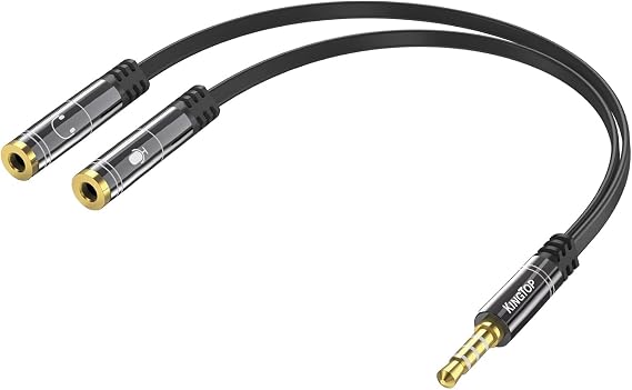 KINGTOP 3.5mm Headphone Mic Splitter Adapter - [1 Male to 2 Female] Headset Splitter Compatible with PC Gaming Headsets - TRRS Audio & Microphone Y Cable for Laptop, PS4, Xbox One, Android