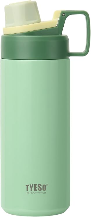 TYESO Insulated Stainless Steel Water Bottle With Spout Lid and Handle for Sports, Vacuum Insulated Sports Bottle with Easy-grip Handle, Leak-Proof (GREEN, 20 OZ)