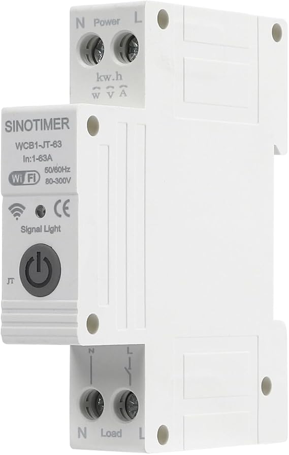 WCB1 Smart WiFi Switch Timer 1P 18mm 63A Circuit Breaker Relay DIN Rail Smart Energy Monitor Meter, Remote Control by Tuya APP, Over or Under Voltage Protector Relay Switch for Household Appliances