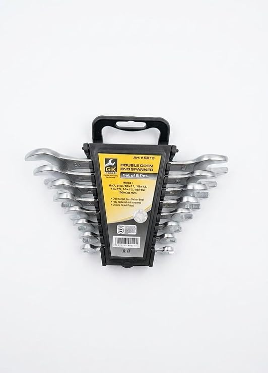 GK TOOLS 1. Kalite Krom Vanadyum Açık Ağız Anahtar Takımı 8 Parça (6-22 mm), İki Ağızlı Paslanmaz El Aletleri Seti, Özel Taşıma Standlı İki Yönlü Somun Sıkma Ve Sökme Seti