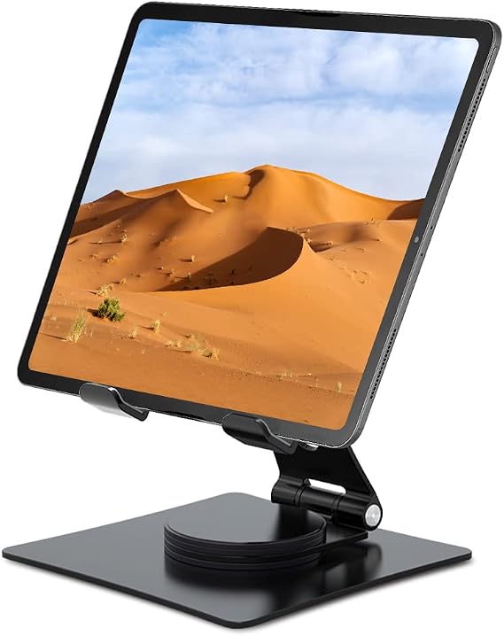 360 Swivel Tablet Stand Adjustable iPad Fire Holder for Desk, Aluminium Desktop Stand Dock Compatible for iPad, Tablets, Kindle