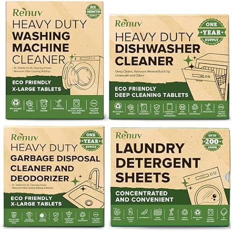 Renuv Washing Machine + Dishwasher + Disposal + Laundry Sheets Bundle