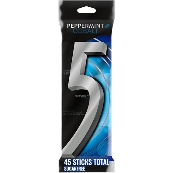 5 GUM Peppermint Cobalt Sugar Free Chewing Gum Bulk, 15 Ct 3 Pack