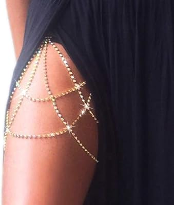 Victray Silver Rhinestone Leg Jewelry Sparkly Crystal Leg Chain Beach Thigh Jewelry for Women Silver
