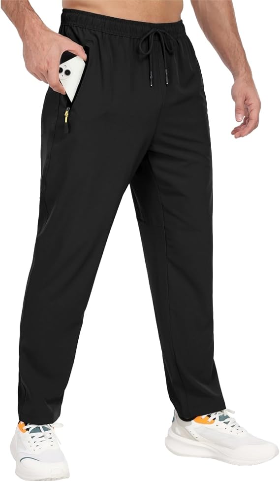 Mens Athletic Pants Lighteight Quick Dry Hiking Pants Outdoor Water Resistant Workout Sweatpants with Pockets