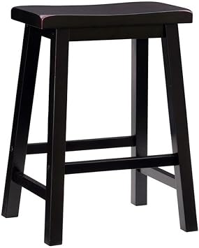 Bowery Hill 24" Backless Saddle Seat Counter Stool, Rubberwood Construction, Antique Black Finish with Sand Through Terra Cotta, Transitional Style, 275 lb Weight Capacity, Fits 34"-36" Counter Height