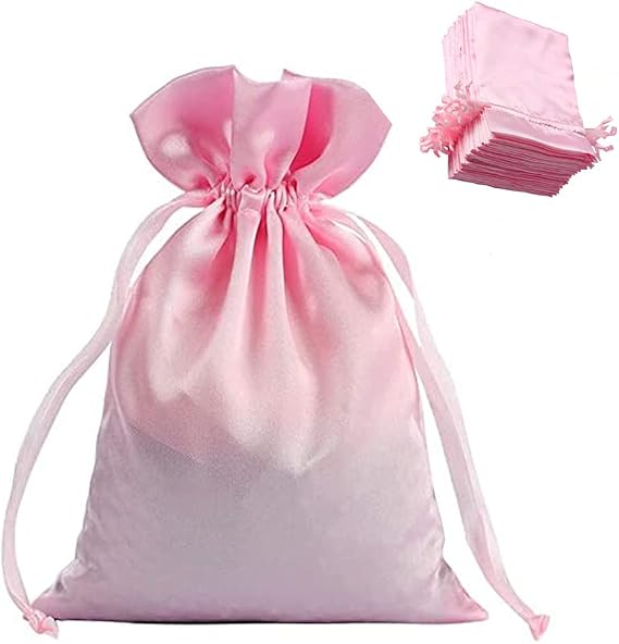 KUPOO 50 PCS 4 x 6 Inch Golden Stain Gift Bags,Jewelry Bags,Silk bags,Jewelry Pouches Drawstring Bag for Baby Shower Wedding Party Gift (Pink)