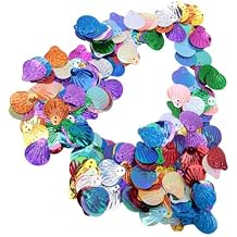 500Pcs Seashell Sequins, Shell Shape Loose Sequins DIY PVC Shell Shape Sequins Happy Birthday Party Decoration Handmade Clothes Accessory Sewing Craft Supplies (50g) (Golden Mixed Color Shell)