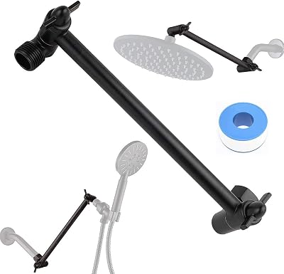Fat-Cat 11 Inch Adjustable Shower Extension Arm, Brass Shower Arm Extender Hardware for Shower Heads Black