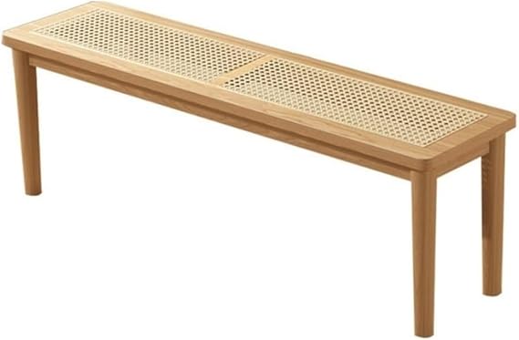 Retro Style Solid Wood Entryway Bench with Rattan Woven Seat Dining Bench Rustic Benchs for Entryway Living Room,Living Room