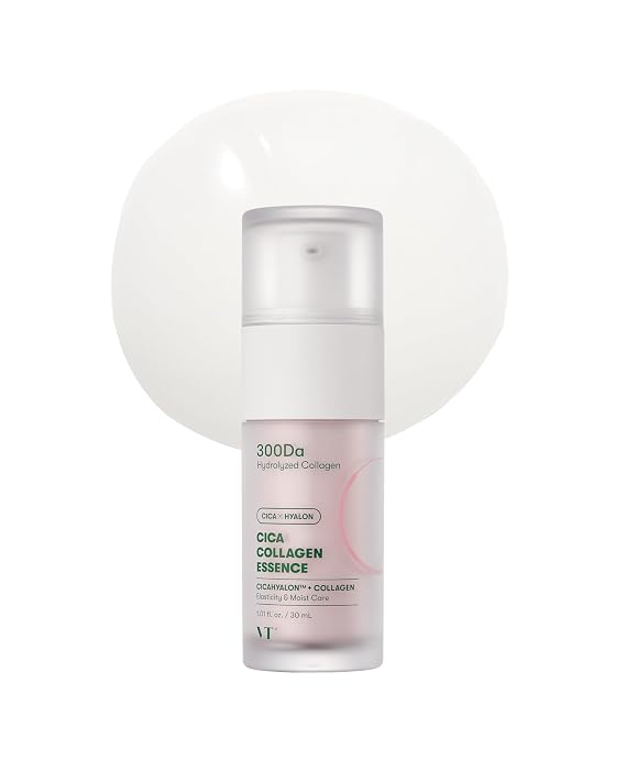 VT COSMETICS Cica Collagen Essence, Pink Collagen Serum | 300Da Collagen Extract & Peptide Complex, Firming, Plumping, Improving Skin Elasticity, Korean Skincare
