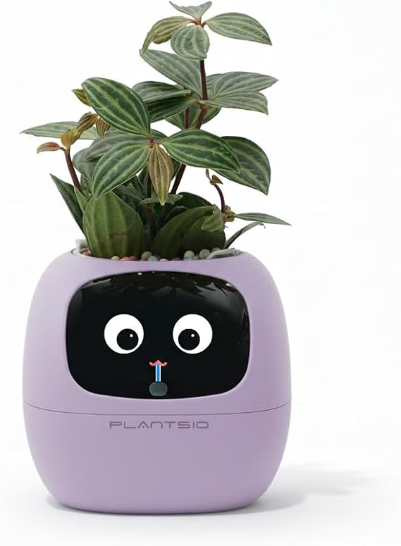 PLANTSIO Smart Pet Planter AI-Powered Smart Vases with Emoji Plant Care Guidance, Adorable Gesture Interaction, Modern Home Vase/Decoration Vase for Bedroom & Desk (Purple)