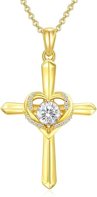 S925 Sterling Silver Cross Necklace for Women Dainty Fashion 14K Gold Plated Cross Pendant for Teen Simple Trendy Every Day Cross Jewelry Gifts for Christian Religious Christmas Gifts