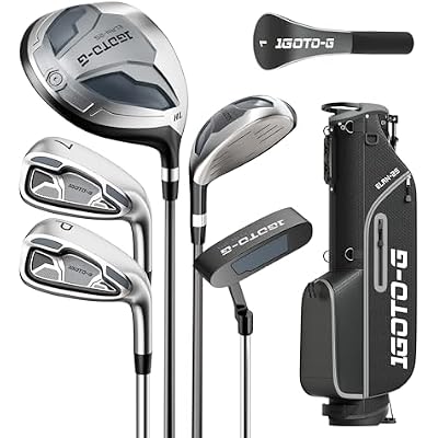 7 Pieces Golf Clubs Set for Men & Women - Complete Mens Golf Clubs Full Set RightLeft Handed Includes Stand Bag with Rain Hood, 1# Drive, 5# Hybrid 7# PW# Irons and Putter