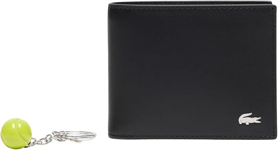 Lacoste Men's FG Billfold and Keychain Gift Set, Noir Kr Ball Jaune Fluo