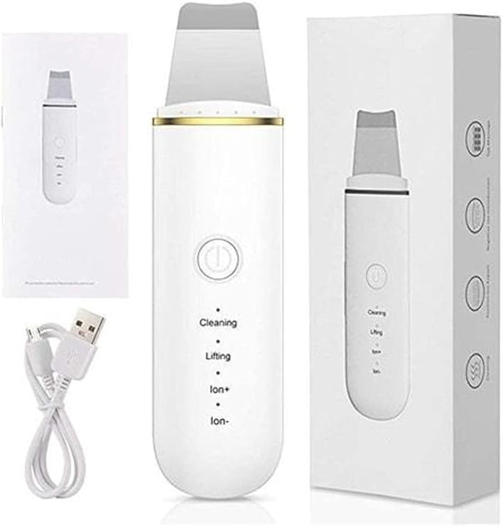 Ultrasonic Facial Cleanser - Acne Removal Device, Exfoliating Spatula White