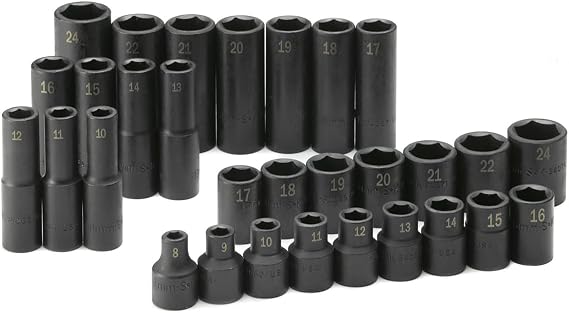SK Tools USA 1/2" Drive, 30 Piece, 6 Point, Standard and Deep, Metric Impact Socket Set, 8MM to 24MM | 4053