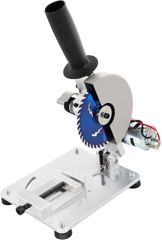 Mini Table Saw, 96W Portable Electric Metal Wood Plastic Cutter with 2 Blades, 9000RPM Manual Chop Saw with Adjustable Angle & Height, Tabletop Mini Cutting Machine for Wood Steel Aluminum Acrylic