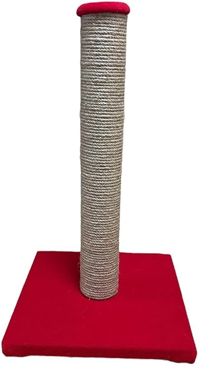 Kedi Tırmalama Tahtası, Kare Taban, Jut Halat, Kırmızı, 45 cm