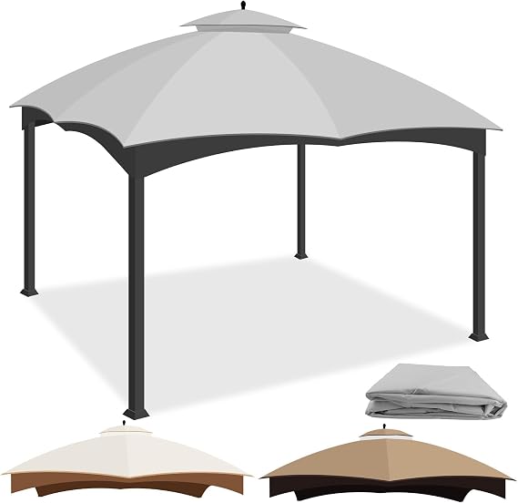 10x12 Replacement Canopy for Lowe's Allen Roth Gazebo, Double-Tier Roof Cover with Air Vent, Heavy Duty Waterproof Gazebo Cover for Patio Garden Yard (Gray)