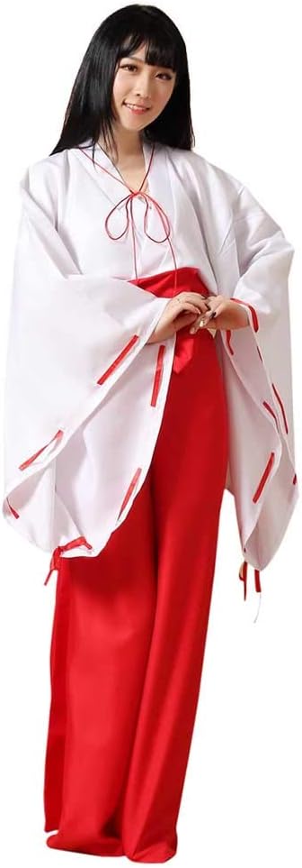 StarDY Japanese Anime Kikyo Kimono Cosplay Witch Costume Women's White Kimono Red Hakama Pants Outfit Halloween Costume