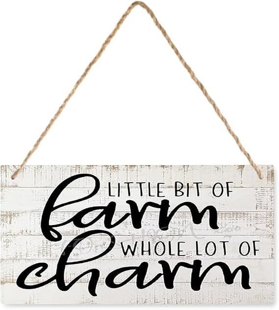 Decor for Home Little Bit of Farm Whole Lot of Charm Farmish Sign Wood Sign Rustic Wooden Sign Farmhouse Home Shelf Decor (6X12 Inch)