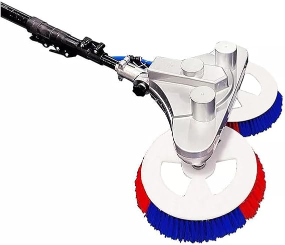 Solar Panel Cleaning Brush 24ft Extendable Dual-Head Cleaner with Water Feed, Telescopic Pole for Residential & Commercial Rooftop PV Systems