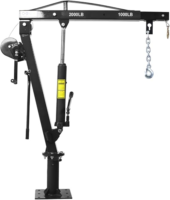 2000 LB Truck Crane Heavy-Duty Hydraulic Pickup Truck Bed Hoist with Hand Winch, 360 Swivel Jib Crane, 44.5" to 59" Boom Extension, Portable Engine Lifting Hoist for Trailers & Garages (Black)