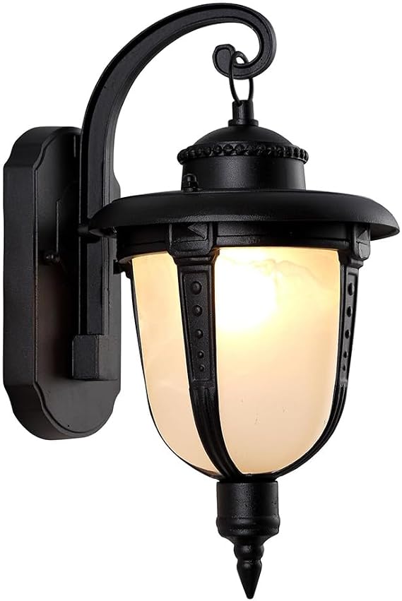 Outdoor Wall Lantern, Wall Sconce as Porch Lighting Fixture, E26 Base 60W Max, Aluminum Housing Plus Glass, Anti-Rust Wall Sconce, 1-Pack, Bulb Not Included (Black)