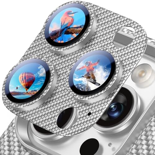Uyiton for iPhone-16-Pro-Max16-ProiPhone-14-Pro-Max14-Pro Camera Lens-Protector: [Kevlar Weave Design][Strong Adsorption][Ultra-Thin] Metal Tempered Glass Rear Camera Screen Cover - Kevlar Silver