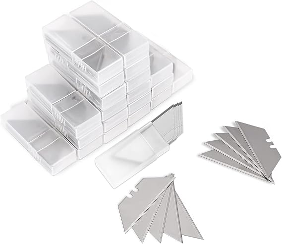 Utility Knife Blades SK5 Steel 200-pack with Plastic Case | Standard Size Knife Blades for Box Cutter, For Cardboard, Leather, Carpet, Rope, Soft metal, Pipe, etc,Silver