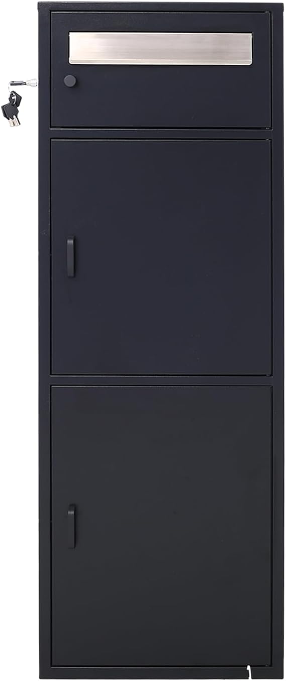Secure Mailbox Steel Drop Box with Parcel Lockers, Multi-Compartment Letterbox, Black
