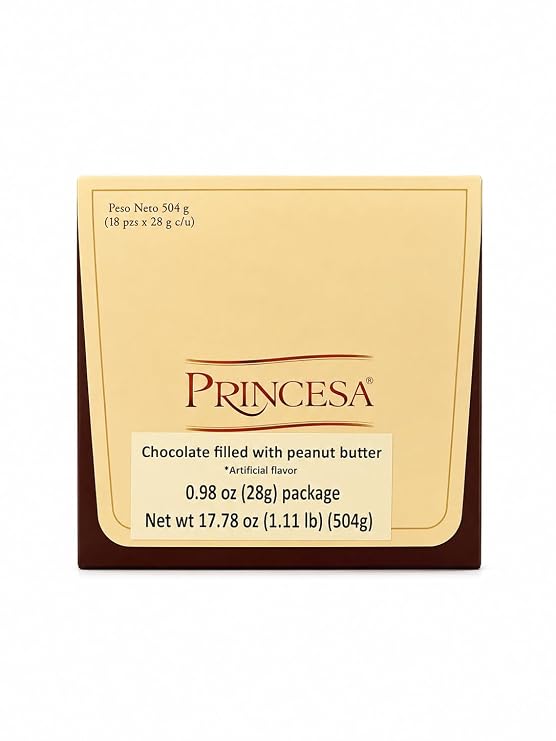 Princesaa - CHOCOLATE RELLENO CON CREMA DE MANI - 18 unit box 504g/1.11 lb