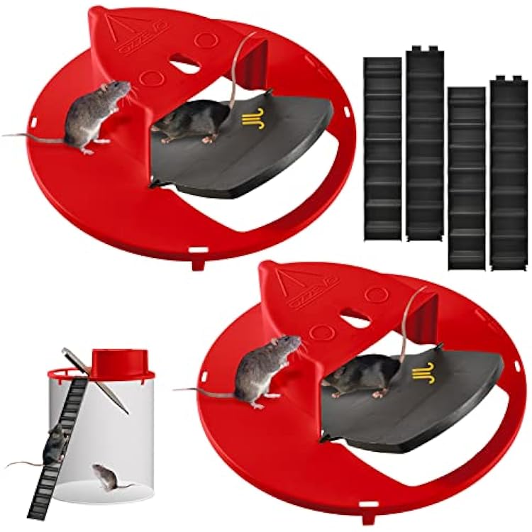 5 Gallon Mouse Trap, Rat Trap, Mouse Traps Indoor, Bucket Lid Mouse Trap, Slip and Slide Rat Traps, Humane Mouse Trap for Indoor and Outdoor, Auto Reset, Reusable Red - Pack of 2